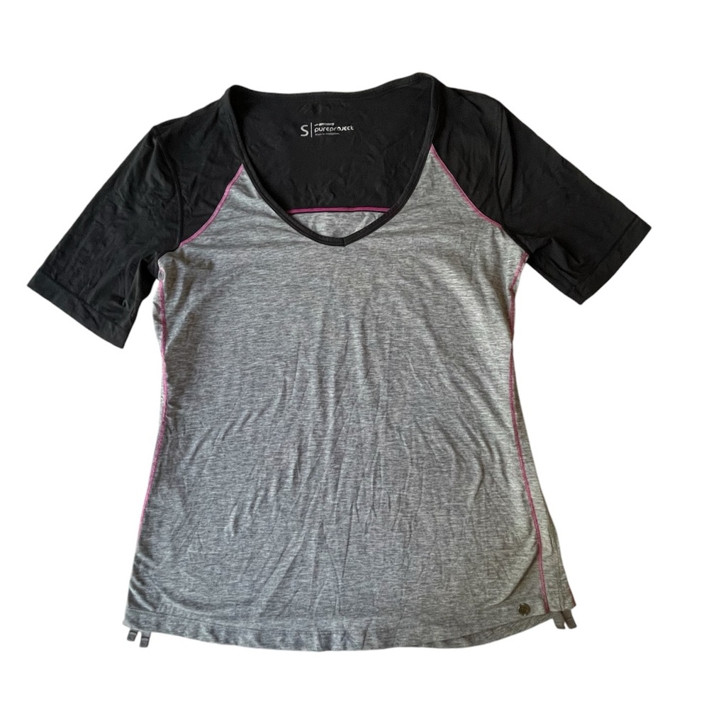 Brooks Pure Project Ladies Side Gathered Running Tee Shirt in Gray and Black S